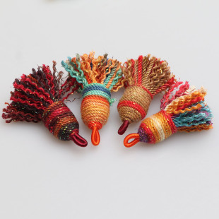 短款螺纹头小流苏吊坠配件装饰手绳项链挂件藏式手搓棉线藏式幻彩