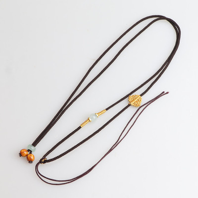 新款手工编织男女吊坠项链挂绳金镶玉佛观音平安扣貔貅绳子金树叶