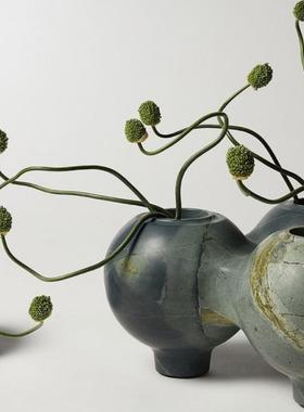 天然大理石雨林绿大象白雕刻圆球体花瓶花器奢石摆件台面饰品