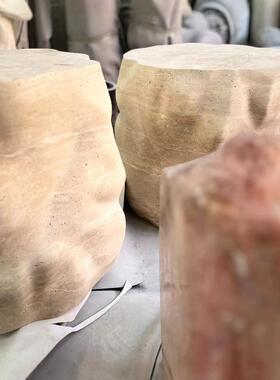 天然洞石黄洞红洞异形一体雕刻边几坐凳家具定制