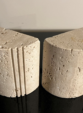 天然洞石柱体桌面书托 摆件饰品样板间书房几何造型可定制