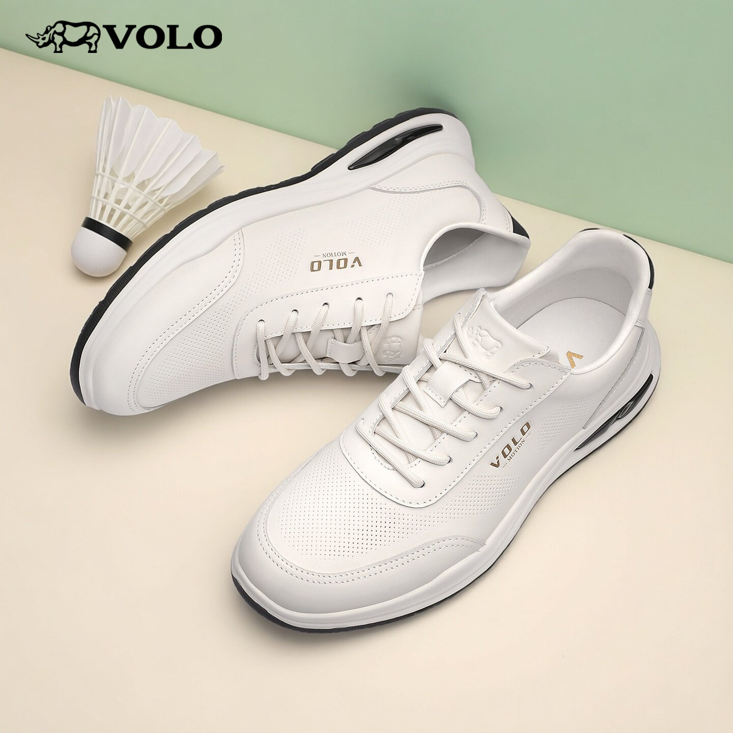 VOLO犀牛夏季男鞋休闲皮鞋男士小白鞋真皮镂空透气运动鞋男款厚底