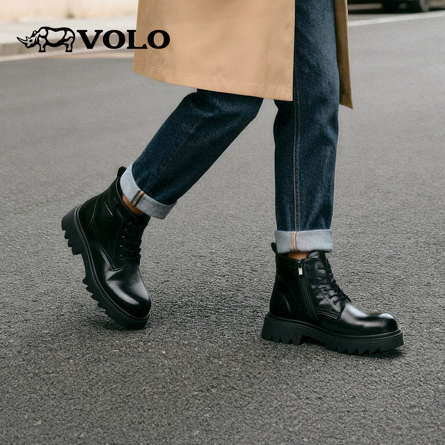 VOLO/犀牛马丁靴男款2025新款秋冬男士痞帅工装鞋中帮男鞋真皮靴