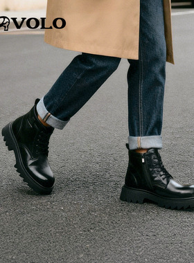 VOLO/犀牛马丁靴男款2025新款秋冬男士痞帅工装鞋中帮男鞋真皮靴