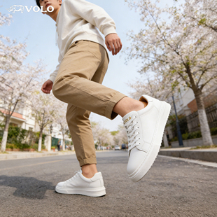 VOLO犀牛男士鞋子男鞋2025新款增高板鞋西装小白鞋真皮潮流休闲鞋