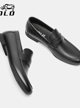 VOLO/犀牛男士商务皮鞋男英伦休闲鞋 一脚蹬软底皮鞋平跟男乐福鞋