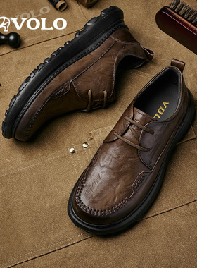 VOLO/犀牛皮鞋男款2025新款男士休闲皮鞋宽头厚底真皮软底爸爸鞋