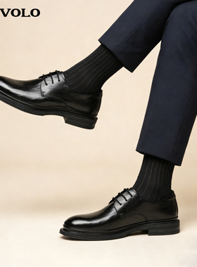 VOLO/犀牛皮鞋男款2025新款冬季加绒保暖男士正装商务真皮德比鞋