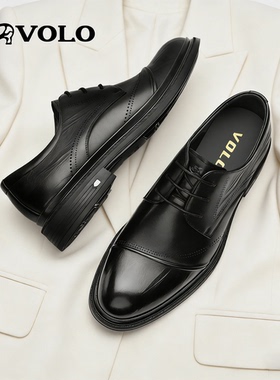 VOLO/犀牛皮鞋男款2026新款正装商务三接头雕花男士真皮结婚增高