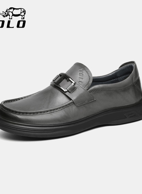 VOLO/犀牛高级豆豆鞋男士真皮一脚蹬休闲男鞋透气马衔扣乐福鞋男