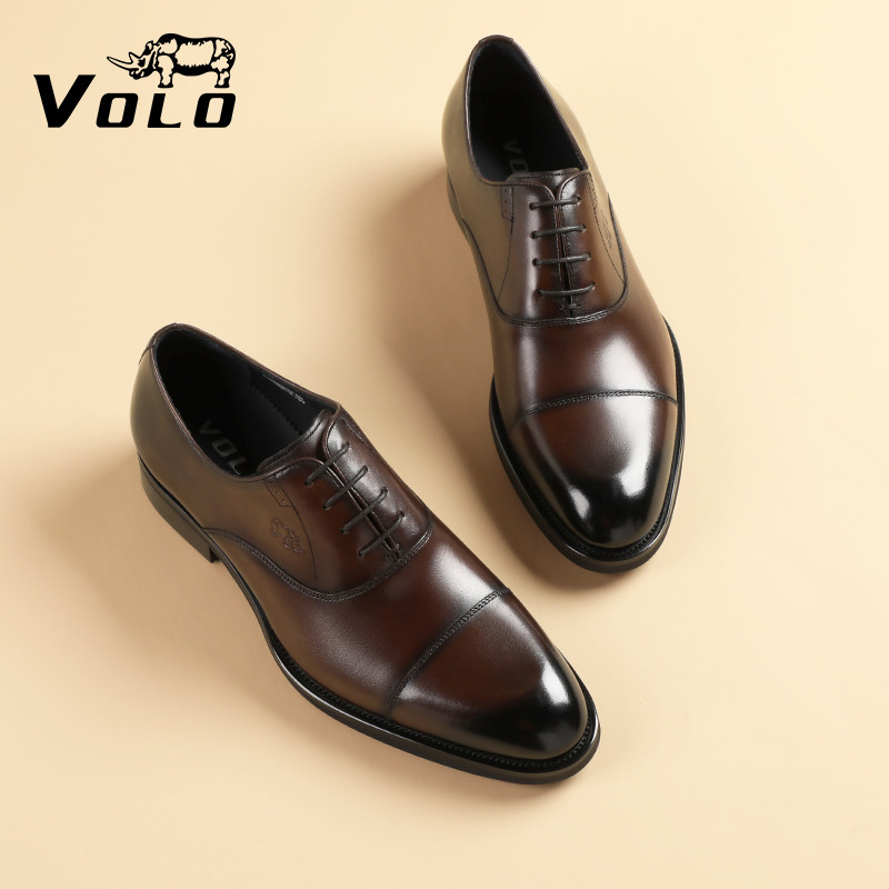 volo/犀牛男士商务正装皮鞋男款英伦牛津鞋轻奢三接头真皮宴会鞋