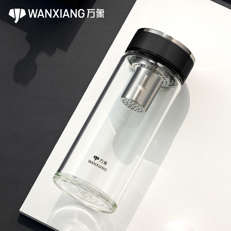 万象新款水杯带滤网大容量玻璃杯