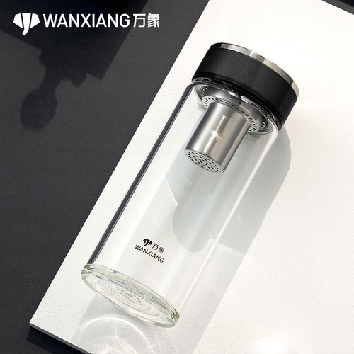 万象单层大容量玻璃杯男女士加厚创意玻璃杯带盖子家用可携式高档
