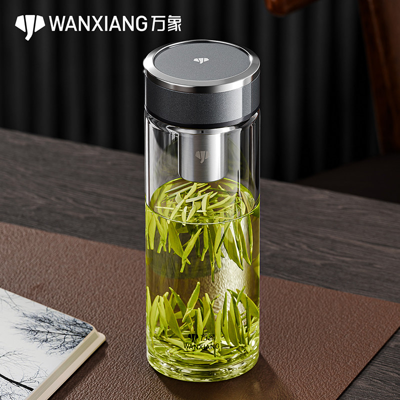 万象单层大容量玻璃杯男女士加厚创意玻璃杯带盖家用便携高档杯子