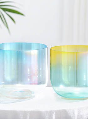 冰蓝炼金钵透明水晶钵采耳瑜伽音乐碗乐器定制7音调音钵水晶颂钵