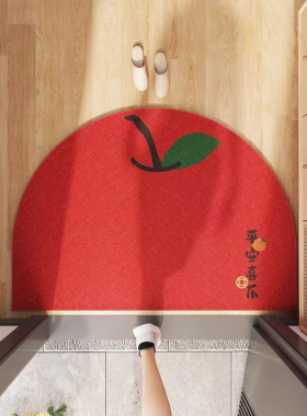 新款红色喜庆半圆丝圈入户门地垫家用玄关脚垫PVC刮沙耐磨进门垫