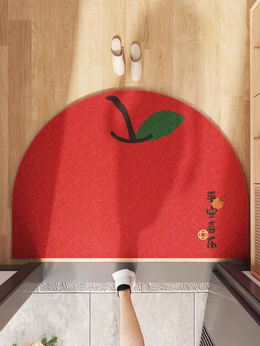 新款红色喜庆半圆丝圈入户门地垫家用玄关脚垫PVC刮沙耐磨进门垫