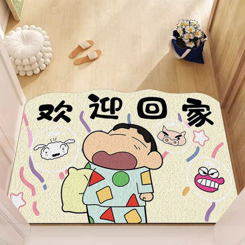 蜡笔小新发财入户门地垫丝圈