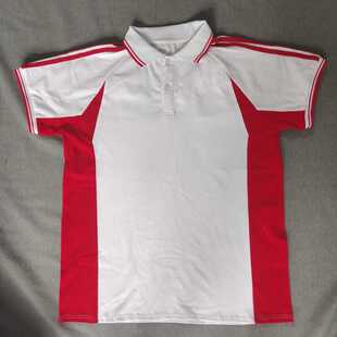 定做男女同款夏季短袖上衣纯棉白色拼接红色翻领运动T恤衫POLO衫