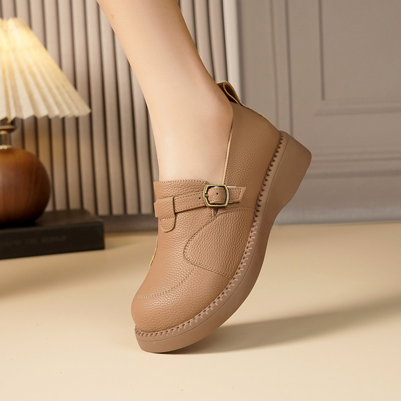 勃肯单鞋女春秋季2025新款休闲真皮乐福鞋英伦风平底小皮鞋豆豆鞋,女鞋,深口单鞋,淘宝优惠券,粉丝福利购,淘宝优惠卷