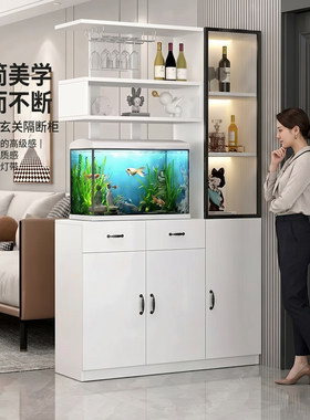 玄关柜定制客餐厅一体鱼缸柜酒柜隔断欧式轻奢门厅屏风柜进门鞋柜