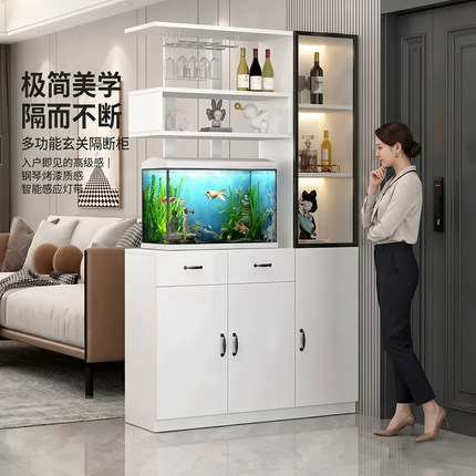 玄关柜定制客餐厅一体鱼缸柜酒柜隔断欧式轻奢门厅屏风柜进门鞋柜