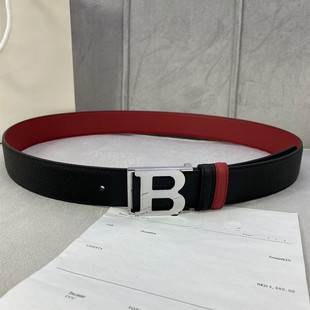 新款简约内穿扣真皮皮带男士掌纹黑红牛皮腰带韩版B字扣裤带