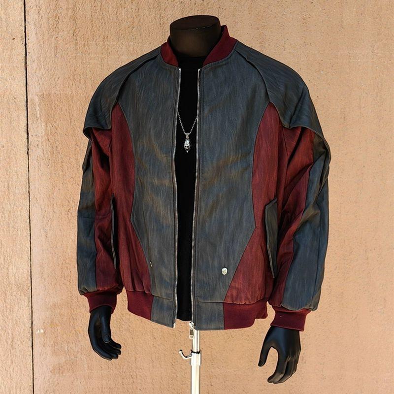 解构撞色拼接棒球服飞行员夹克男