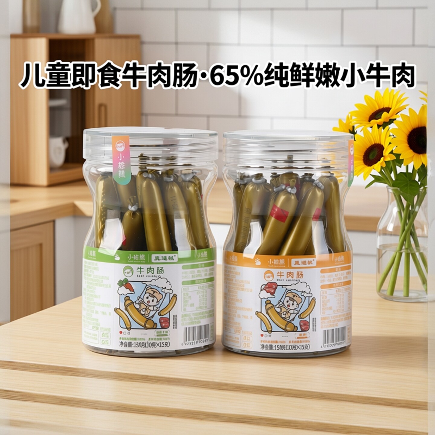 牛肉肠牛肉棒儿童肉肠岁宝宝零食即食肉肠儿童纯纯鲜嫩小牛肉65%