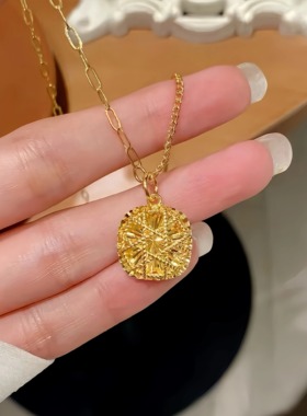 2025新品 超闪拉丝小方糖项链女18k黄金色小方块气质高级感锁骨链