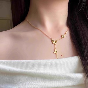 2025新款高级感18k黄金色小蝴蝶项链女款在逃公主项链小众锁骨链