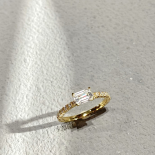 正品18K金培育钻石戒指女80分小方糖培育钻戒时尚小香风生日礼物
