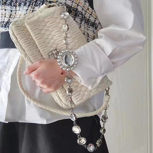 适用miumi褶皱腋下包替换链子链条配件单买miumi仿水晶宝石肩带子