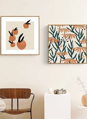 北欧客厅装饰画ins风原木风趣味风格橙色动物温馨暖色系餐厅挂画
