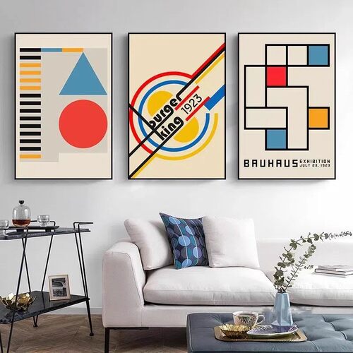 包豪斯抽象几何装饰画客厅艺术色块海报办公室墙壁画卧室摆画挂画