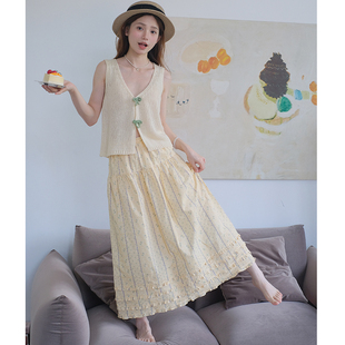 法式复古小众印花半身裙vintage高腰小碎花半身中长裙2024年夏新