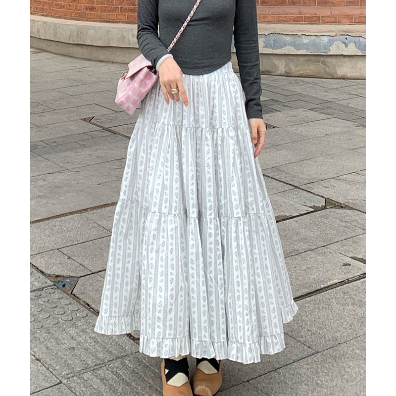 法式印花半身裙蛋糕裙中长裙