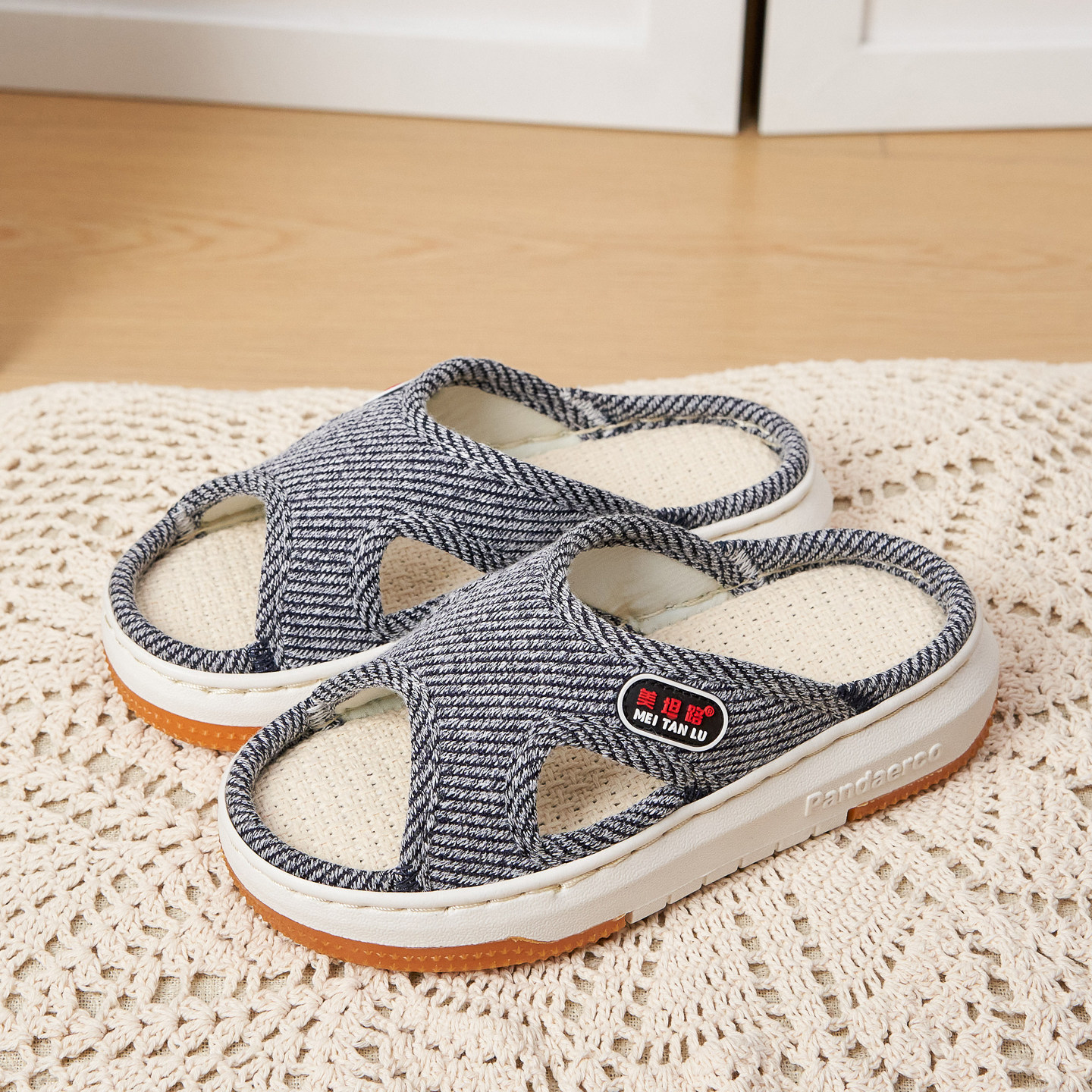 亲子亚麻透气儿童拖鞋男童防滑牛筋底吸汗居家鞋外穿凉拖鞋女童鞋