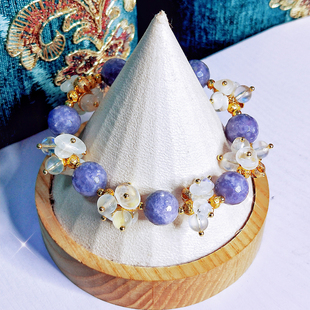 设计服务天然冰片紫云母大美蓝月光戒指手链定制直播间选购朋友