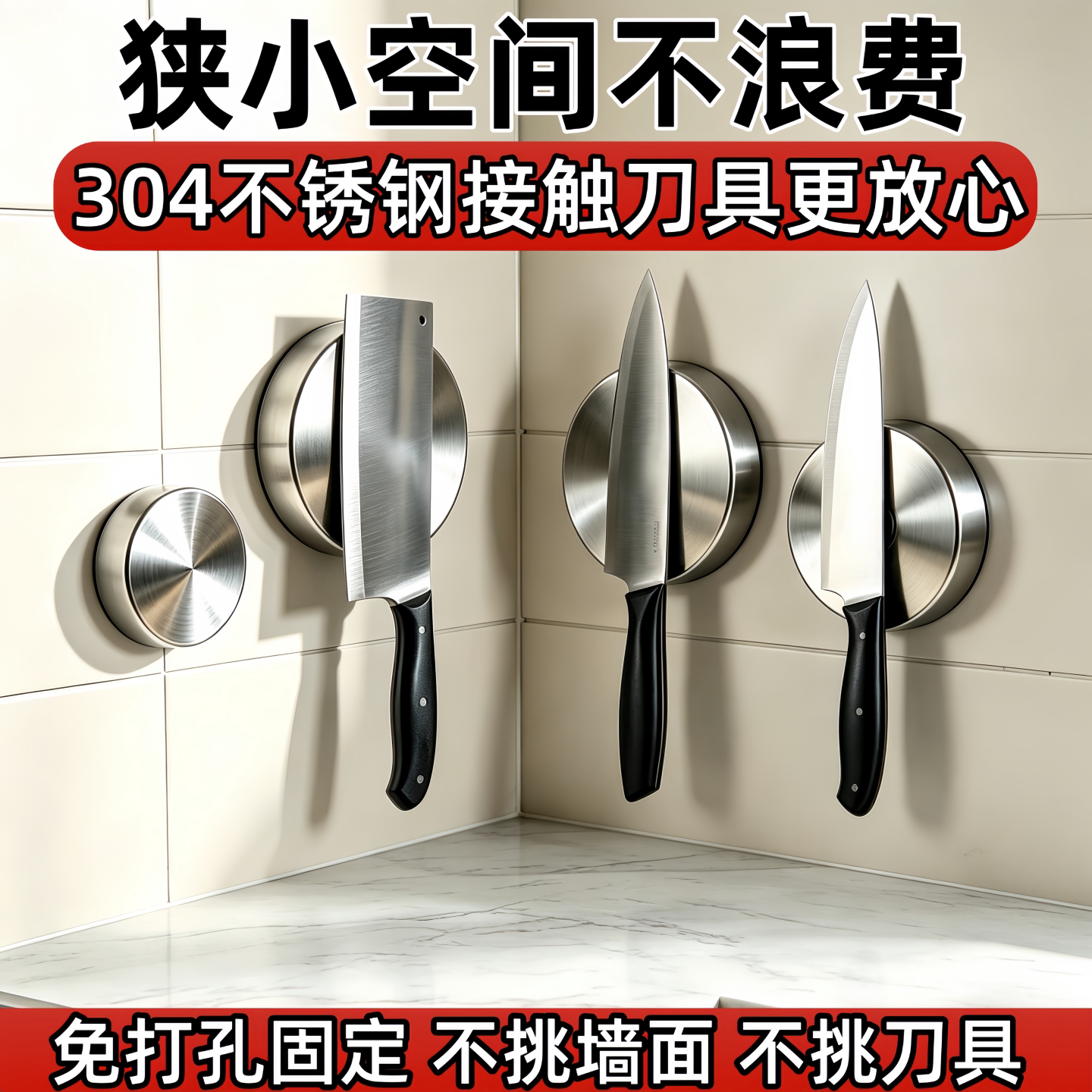 免打孔壁挂式磁吸刀架不锈钢厨房菜刀刀具收纳置物架强磁力架子