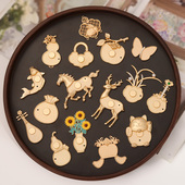 复古中国风动物花卉冰箱贴宋锦贴布带盖底胚DIY饰品配件手工材料