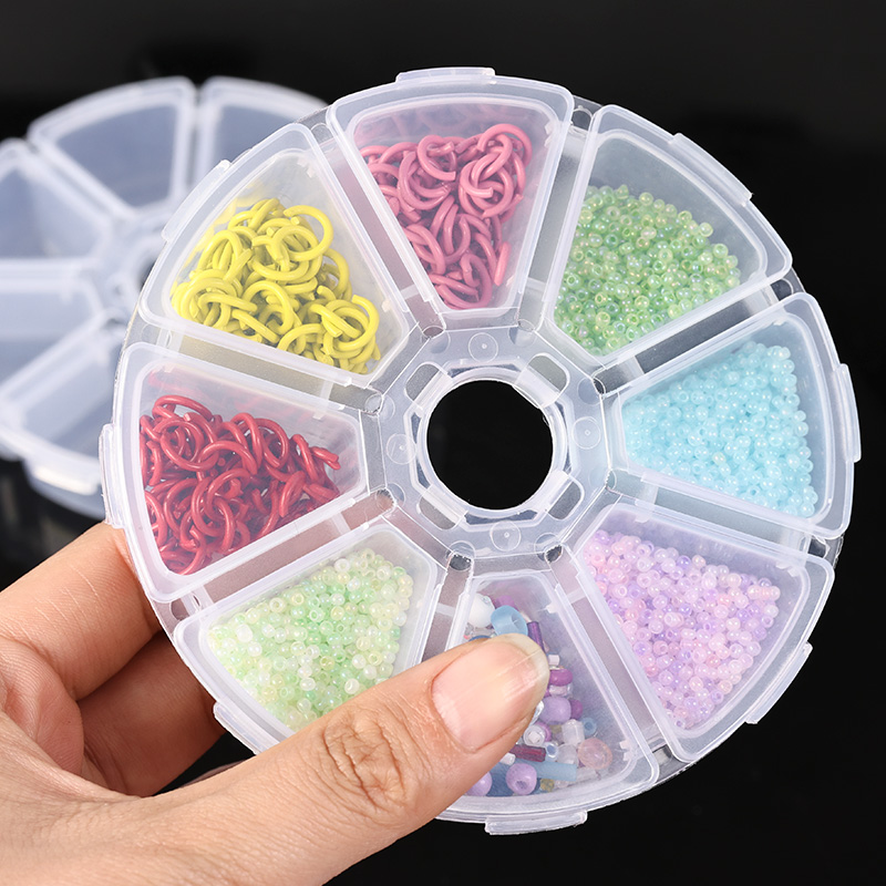8格串珠盒 电子元件盒 圆形diy手机钻饰塑料收纳储物盒 圆盒