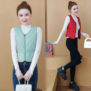 坎肩V领外搭贴身保暖小背心丝绵马夹 修身 2025新款 马甲女百搭短款