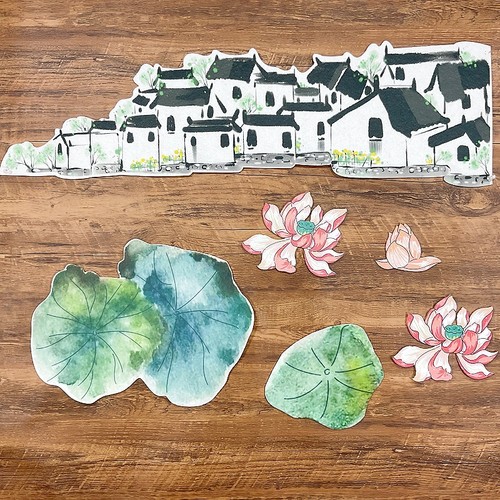 新中式国风水墨画荷花荷叶墙贴