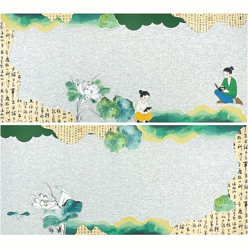 绿色新中式国风荷花荷叶鱼儿