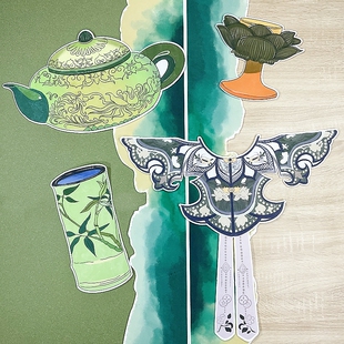 新中式 饰小学环创 国风茶壶竹筒非遗云肩灯盏主题墙贴毛毡材料装