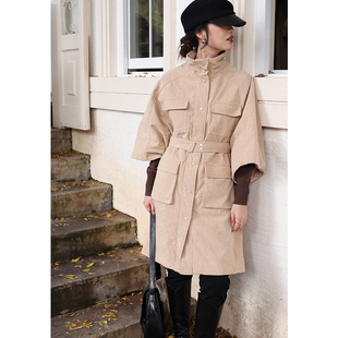 收腰造型风衣 单排扣外套设计感蝙蝠袖 无拘秋冬新款 加厚通勤中长款
