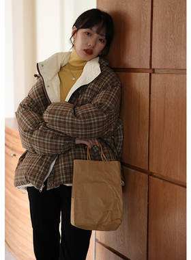 无拘2024年秋冬新款通勤加厚鸭绒外套设计感两穿格纹保暖羽绒服女