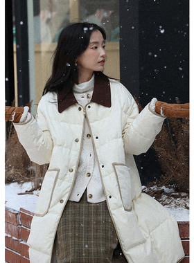 无拘2025年秋冬新款中长款加厚保暖外套小众设计感长款翻领羽绒服