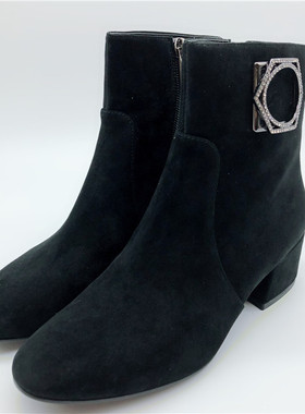 KISSCAT接吻猫2018秋羊绒面皮革圆头中跟侧拉链时装靴KA98518-14
